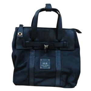 Henri Bendel Black Nylon Monogram Zip Top Satchel Bag With Leather Trim